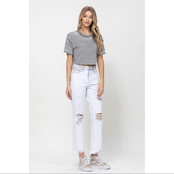 PRICE DROP Calliope Super High Rise Straight Crop Blocking Detail Jeans - Picture 8 of 14